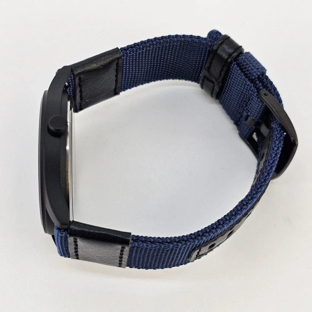 Men's‎ Field Military Watch 42MM Black Dial Dark Blue Nylon Bands New Battery